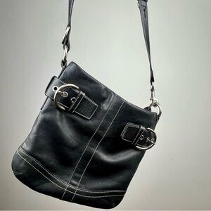 COACH 1453 Black Leather Soho Slim Duffle Medium crossbody purse